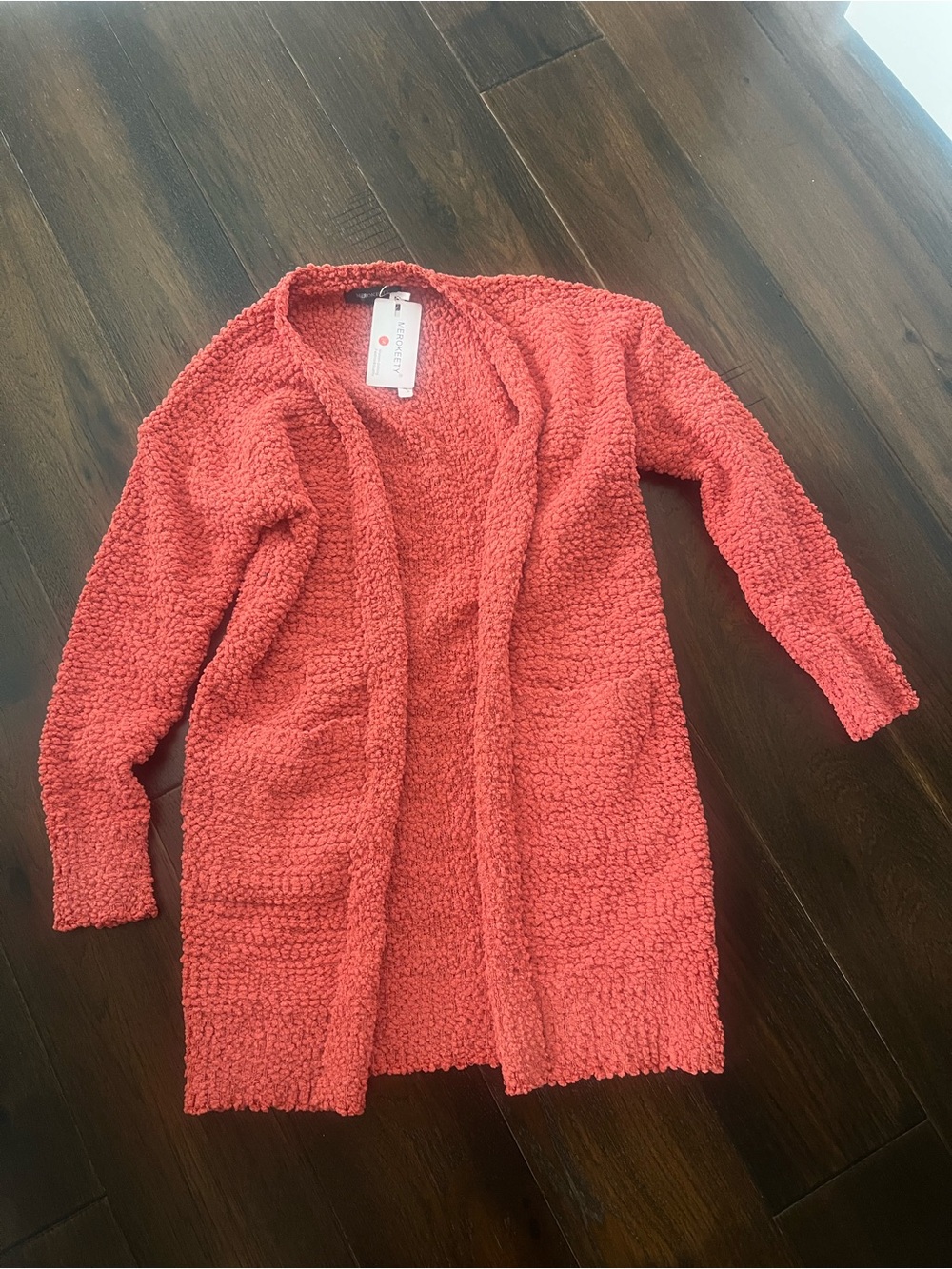 Chunky open front cardigan in tea rose